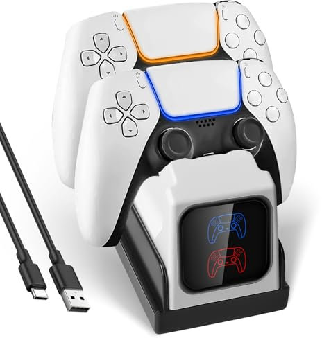 GAOUTO Stazione di Carica Dualsense: Stazione di Carica per Controller PS5 con Indicatore LED di Carica, Ricarica Veloce in 2 Ore, Efficiente e Sicura, per Playstation 5 (Bianco)