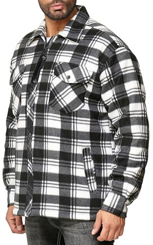 Chemise en Polaire à Carreaux pour Hommes Bûcheron Veste de Travail, Couleurs:Blanc-Gris, Taille de Veste:XXL