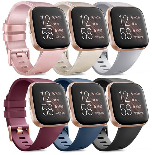 Mugust 6 Stück Armband für Fitbit Versa 2 Armband für Damen und Herren,Weiches Silikon Sport Ersatzarmband für Fitbit Versa Armband/Versa Lite Armband/Versa SE Armband (CPack)