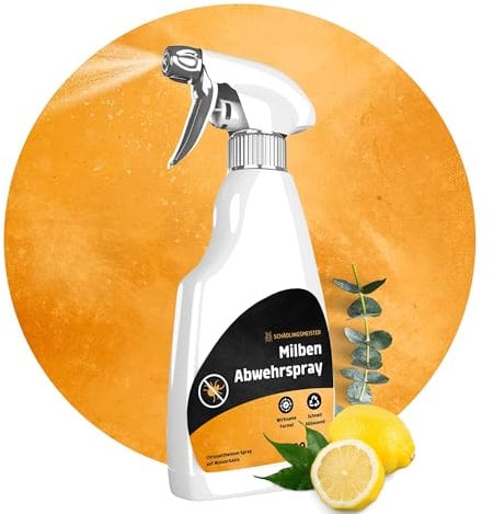 Schädlingsmeister Milben Abwehrspray - 500 ml - Milbenspray für Matratzen und Möbel - Schutz mit Eukalyptus & Chrysanthemum-Extrakt - Anti Milben Spray - Hausstaubmilben bekämpfen - Made in Germany