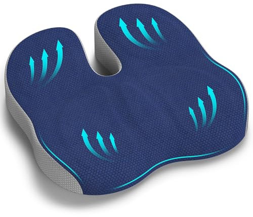 Juspota Coussin Coccyx, Coussin Chaise Bureau, Coussin Ergonomique Assise pour Voiture Gaming, Coussin de Siège pour Soulager la Pression et Les Douleurs des Hanches et de la Sciatique - Bleu Marine