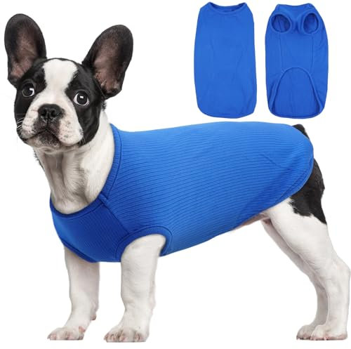Hjumarayan Hundepullover Mittelgroße Hunde - Hundeshirt Dünn Hunde Pullover Sonnenschutz Tshirt Elastisch Hundepulli Gestreifte Shirt Pullis für Dackel Französische Bulldogge (Saphirblau L)