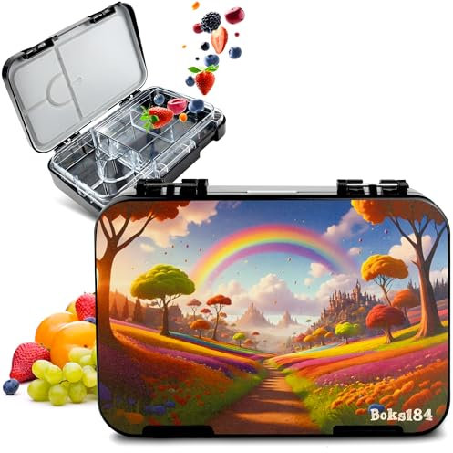 Boks184 Brotdose Regenbogen für Kinder mit Fächern - Bento Box auslaufsicher - robust - BPA Frei Lunchbox - Brotbox für Schule, Kindergarten & Ausflüge - Snackbox -Vesperbox