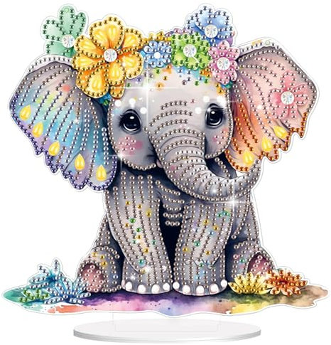 Lxmsja 5D Diamond Painting Elefant Desktop Deko für Erwachsene Kinder, Diamond Painting Tier Tisch Deko Set, Diy Diamant Malerei Stehend Kunst Ornament Bastelset Kreativ Set für Zimmer Büro Desktop