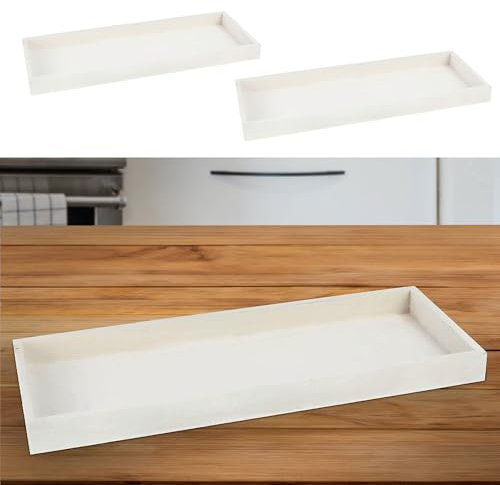 Holztablett 2er Set | 2 Größen Paulowniaholz weiß rechteckig Holzstärke 1cm | Dekotablett (1 x 2er Set Dekotablett weiß)