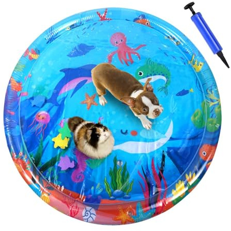 Cat Play Mat, Cat Water Mat | Sensory Water Bed Pet Play Pad – Kühlkissen mit Pumpe, Pet bietet dickes, interaktives Spielzeug für Katzen und andere Tiere