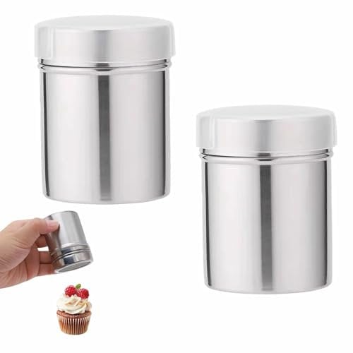2Stück Puderzuckerstreuer,Streuer Puderzucker Zuckerstreuer Puderzuckermühle Kakaostreuer Mühle Sieb Mit Deckel Edelstahl Mehlsieb Shaker Set,Mehlstreuer Gewürzstreuer,für Sugar Icing Kakao Cappuccino