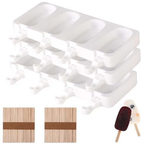 Ice Lolly Ice Cream Mould, Contains 100 Popsicle Sticks, Reusable BPA Free Ice Cream Mold, Food Grade Silicone Popsicle Mould, DIY Chocolate Desserts and ice Cream (B)