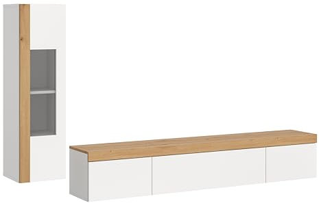 xonox.home Wohnzimmer Ruda 2tlg. Set Wohnkombination Wohnwand Wohnzimmermöbel Wohnzimmerschrank Möbelkombination Wohnzimmerset in weiß Nb. Absetzung Artisan Eiche hängend