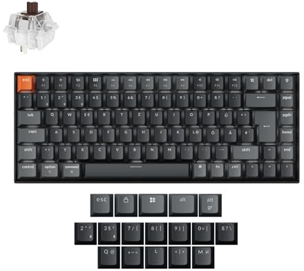 Keychron K2 QMK Version 3 drahtlose mechanische Tastatur mit programmierbaren Tasten, DE-ISO 75% Compact Layout, Bluetooth/Kabel Weiße Backlit Super Brauner Switches für Mac/Windows/Linux