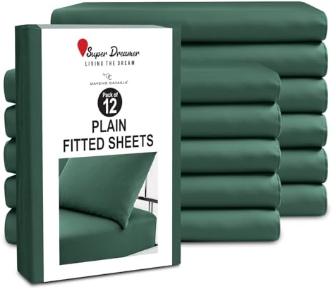 GC GAVENO CAVAILIA 12 Piece Microfiber Fitted Sheets - Double Bed (137x193cm) - Plain Bed Sheets - Deep Pocket 25cm (10) - Shrinkage, Fade & Wrinkle Resistant - Machine Washable - Dark Green