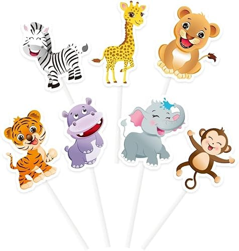 WERNNSAI 28PCS Safari Animal Cupcake Toppers Animal Birthday Cake Decor | Kids Boys Girls Safari Animal Birthday Party Decorations Jungle Theme Wild Zoo Party Decoration Supplies