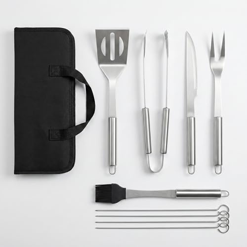 Set 9 Pezzi Utensili Barbecue – Attrezzi BBQ in Acciaio Inox con Custodia – Accessori Completi per Barbecue, Grigliate, Camino e Cottura al Forno