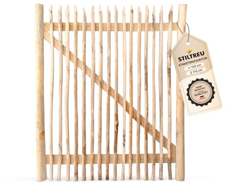 STILTREU Classic Staketenzaun-Tor aus Edelkastanie (Breite 150 cm x Höhe 175 cm)