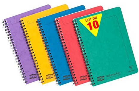 Clairefontaine 4849Zpack - Packung mit 10 Notizheften mit Spiralbindung Europa Notemaker, DIN A5 (14,8x21 cm), 60 Blatt kariert 90g, abtrennbar, farbig sortiert, 10 Stück