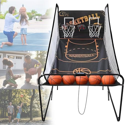 Tragbares, faltbares Basketball-Arcade-Spiel mit elektronischer Punktzahl, Dual-Shot-Maschine für Indoor- und Outdoor-Sportunterhaltung
