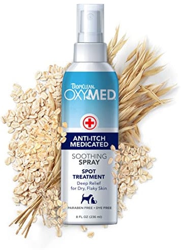 TropiClean OxyMed Medicated Dog Spray for Pets - Soothing Relief for Dry, Flaky Skin Stops Itching Fast - Anti Itch Spray, 236ml