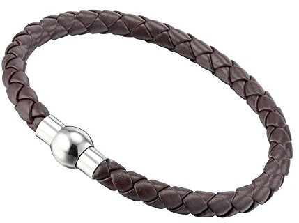 Gemini Armband (braun), Doppel Flechtarmband, hochwertiges Leder, Magnetverschluss polierter Edelstahl, Luxus Design für Boys, Girls, Herren, Damen, Unisex, 22,9 cm (Länge)