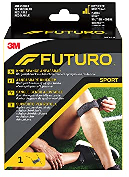 FUTURO Ginocchiera regolabile (31,8 – 44,5 cm) – Piazza a pressione per una pressione mirata, per ginocchia da corridore e tendinite, leggero e traspirante, per tutti i giorni e lo sport