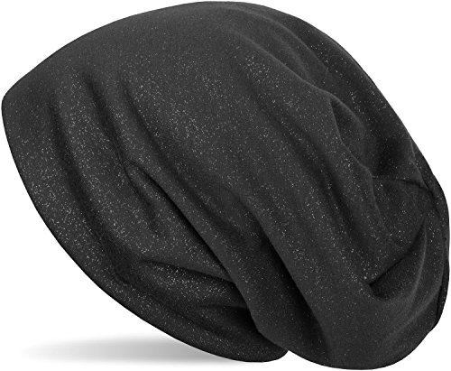 styleBREAKER Damen Beanie Mütze mit All Over Glitzer in Unifarben, Glitzermütze, Leichte Stoffmütze Einfarbig 04024117, Farbe:Anthrazit