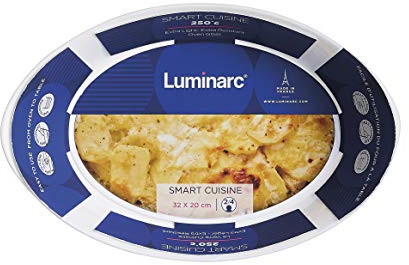 Luminarc - Plat ovale Blanc Smart Cuisine Carine 250°C - Plat à Four en Verre Innovant - Léger et Extra-Résistant - Nettoyage Facile - Fabrication en France - Dimensions 32x20 cm