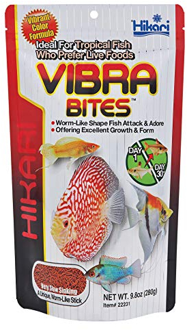 Hikari Fischfutter Vibra Bites Bites, für Fische, Unisex-Erwachsene, Fisch, 9.8 ounces, 280 Stück, Blutwurmähnlich, fischig, mit Mehlwürmern angereichert