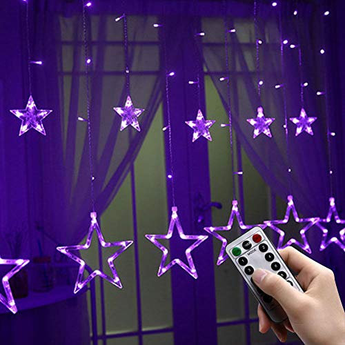 shsyue LED Star Window Curtain Lights, Christmas Decorations Lights Indoor,12 Stars 138 LED String Lights,USB 8 Modes Xmas Lights for Wedding Party Garden Outdoor -Purple