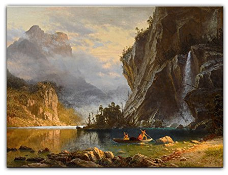 Kunstdruck Poster - Albert Bierstadt Indians Spear Fishing - Indianer beim Speerfischen 60x40 cm ca. A2 - Alte Meister Bild ohne Rahmen