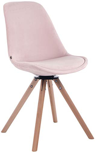 CLP Esszimmerstuhl Troyes Samt Rund Mit Hochwertigem Sitzpolster I Lehnstuhl Mit Stabilem Holzgestell I Drehbar I Sitzhöhe 48 cm | Farbe pink Gestell Farbe Natur