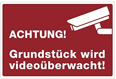 STEMPEL-FABRIK Aufkleber Videoüberwachung, 3 Stück, 300 x 200 mm, Signalrot | Drei rote Videoüberwachungs-Aufkleber, je 300 x 200 mm, selbstklebend mit mattem Schutzlaminat