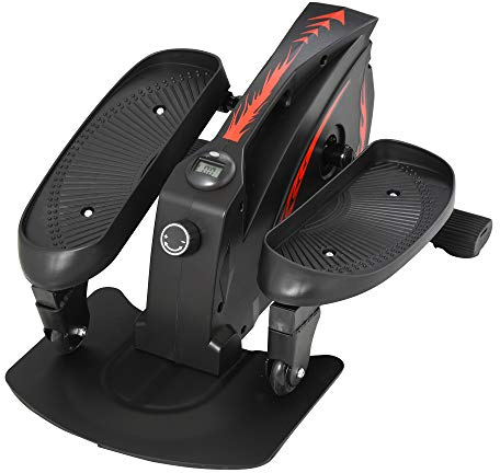HOMCOM Mini Stepper mit LCD-Monitor, Heimtrainer, Pedaltrainer, Trainingsgerät, Stufenlos Einstellbarer Widerstand, Rutschfestes Steppbrett, Stahl