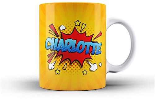 iCaseDesigner Personalised Comic Caption Ceramic Mug with Name or Message - 6. Orange with Blue Text