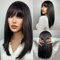 HAIRCUBE Schulterlang Gerade Kurze Perücken Schwarze Perücke Synthetische Perücken mit Pony Welle Haar Perücken Für Frauen Täglich Cosplay -Damen Perücke