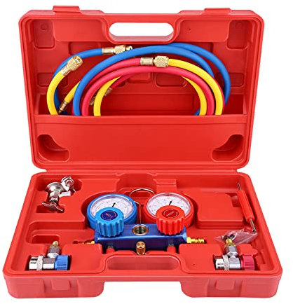 Yosoo Health Gear Juego de manómetros de colector, R134a Juego de manómetros de colector, R134a Juego de manómetros de Aire Acondicionado A/C con Herramienta de Manguera de Carga de 5 pies