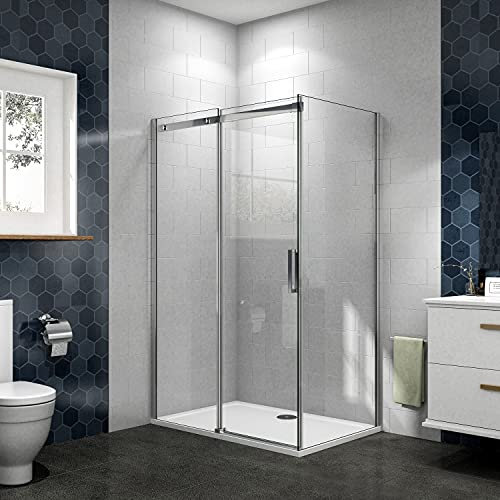 Porta Scorrevole con Parete Fissa Misura 140x90 cm per Box Doccia Angolare Alto 195 cm in Vetro Temperato Trasparente Anticalcare da 8 mm Cromato Lucido