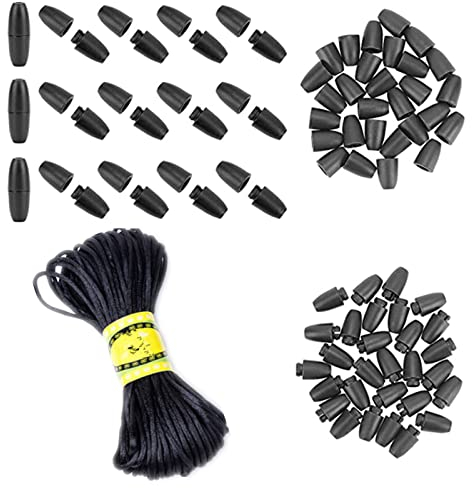 Zaky 30 Set Verschlüsse Perlen Barrel Connectors Schwarz Breakaway Verschlüsse mit 20m Nylon geflochtene Kordeln für Halsketten Armbänder Schmuck DIY Basteln