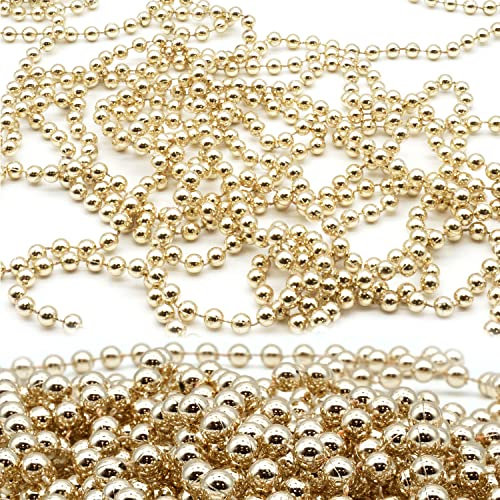 HOVUK® 10M Shiny Bead Garland, Shatterproof Rosegold Bead Chain, Plastic Pearl Beads Christmas Garland, Traditional Luxury Christmas Tree Decoration
