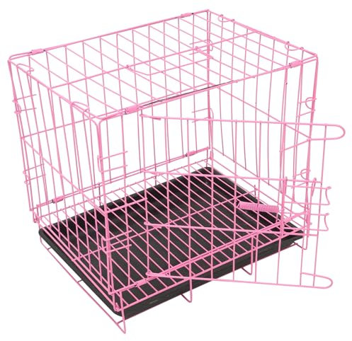 Cage pliante en métal pour chien - Niche métallique avec toilettes pour chiens de petite et moyenne taille - Rose