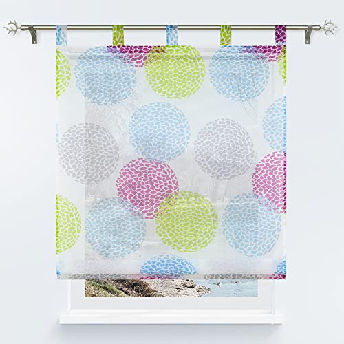 Yujiao Mao Voile Raffrollo mit modernen Kreise Druck Raffrollos mit Schlaufen Transparenter Vorhang Rosa BxH 60x140cm 1 Stück