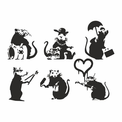 tradercat Wandaufkleber Wandtattoo Banksy Ratten Kollektion - je Ratte: von 7,5cm bis 10,5cm Höhe - für Wohnzimmer, Esszimmer, Küche, Schlafzimmer, Kinderzimmer, etc. – mit Anleitung