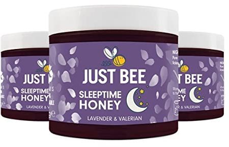 Just Bee Sleeptime Honey (3 x 260g) | Pure natural honey with Lavender flavour, Valerian Root and Vitamin B | Raw and Unpasteurised | Vitamin Rich | For Nightly Bedtime Routine