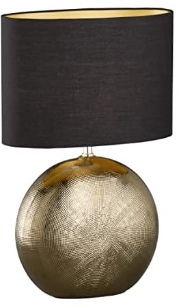Fischer & Honsel | Tischleuchte, Foro | bronzefarben antik| Stoffschirm| schwarz chintz innen goldfarben| L: 34,00 cm, B: 17,00 cm, H: 53,00 cm,| mit Schnurschalter| 1x E27 max. 40 Watt | 50556