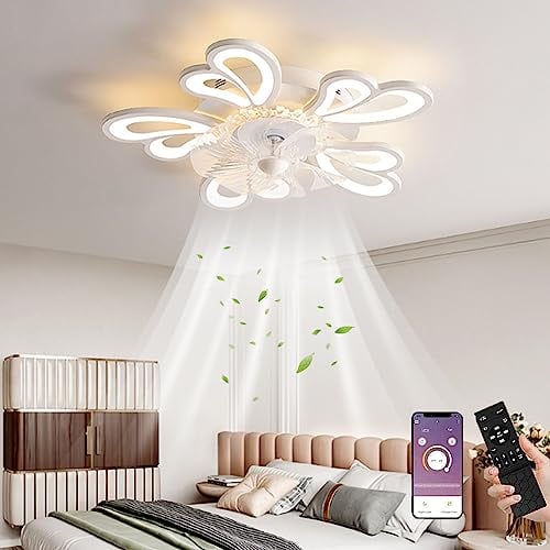 MiiR Leise Deckenventilator Mit Beleuchtung, LED 50W Dimmbare Deckenlampe Mit Ventilator Mit Fernbedienung Und APP, 6-stufige Windgeschwindigkeit Deckenleuchte Für Schlafzimmer Wohnzimmer Lampe