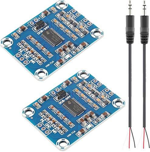 Youmile 2 Stück TPA3110 2X15W Mini-Digitalverstärkerplatine 2.0 Zweikanal-TPA-Hochleistungs-Ultradünne Digital-Leistungsverstärkerplatine DC 8-24V mit 3,5-mm-Audiokabel