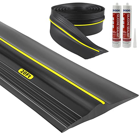 Universal Garage Door Bottom Threshold Seal Rubber Strip with Adhesives, DIY Weatherproof Weather Stripping Replacement (20 Ft (Incl 2 Adhesive))
