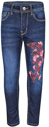 A2Z 4 Kids Girls Stretchy Denim Embroidered Fashion Pants - Jeans JN35 Dark Blue 7-8