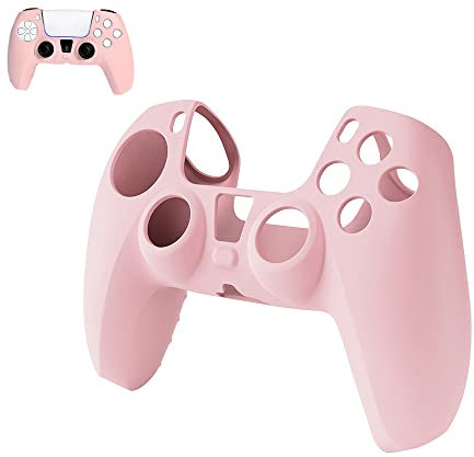 Peziang Coque de protection ergonomique en silicone souple et antidérapant pour manette de jeu Playstation 5 DualSense Rose