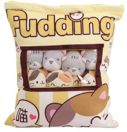 Cute Snack Pillow Stuffed Animal Toys Kawaii Cat Plush Toy Pudding Decorative Throw Pillow Removable Kitty Dolls Creative Toy Gifts For Teens Girls Kids