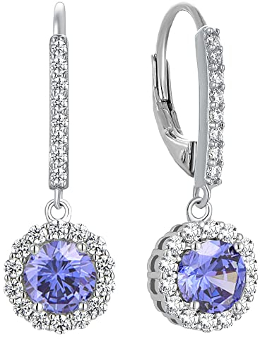 YL Damen Ohrhänger 925 Sterling Silber Dezember Geburtsstein Tansanit Zirkonia Runden Tropfen Ohrringe