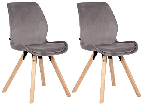 CLP Esszimmerstuhl 2er Set gepolstert Luna, moderner Polsterstuhl mit Rückenlehne, stabil bis 136 kg, Küchenstuhl für Esszimmer und Wohnzimmer | Farbe grau Material Samt